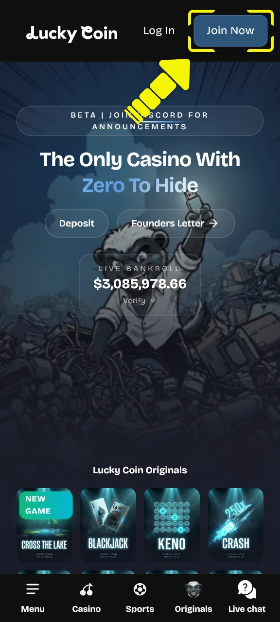 Register or log in to the Lucky Coin App on iOS.