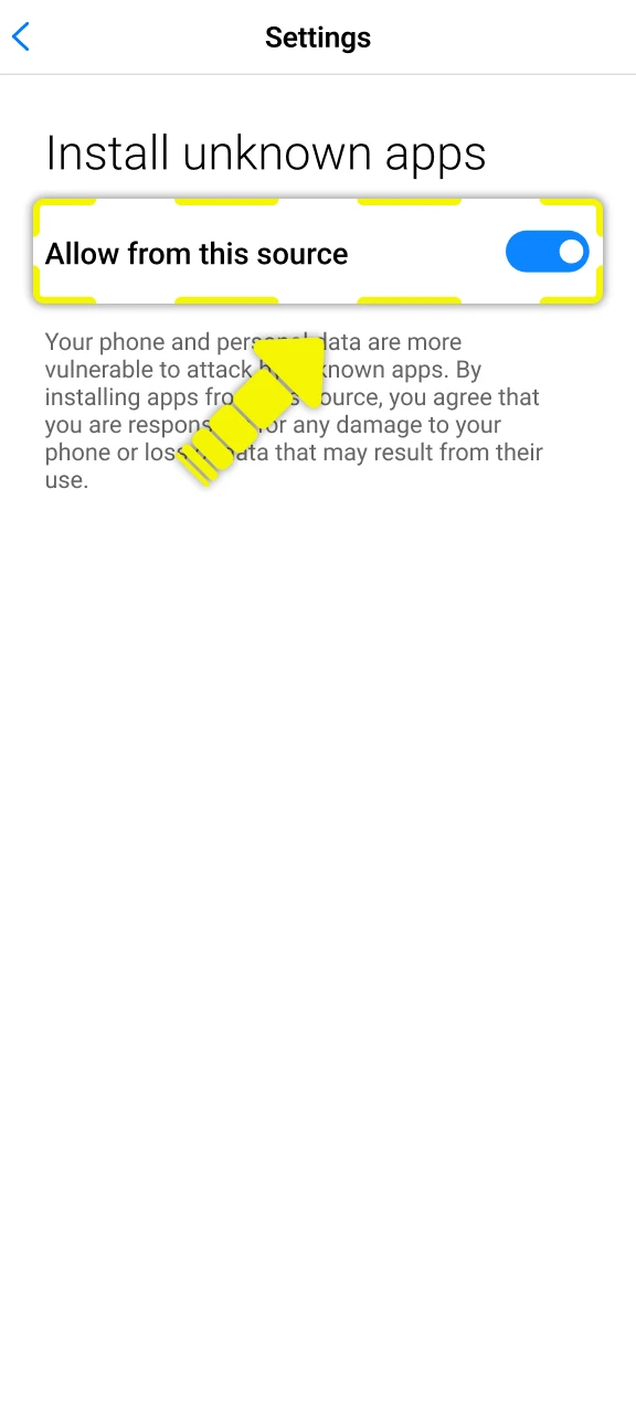 Change your Android security settings to permit the Lucky Coin app.