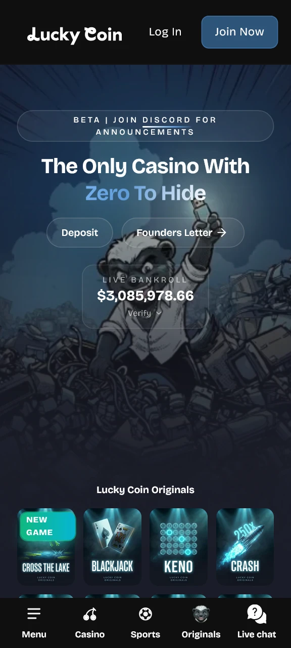 Open the main screen of the Lucky Coin app to start betting.