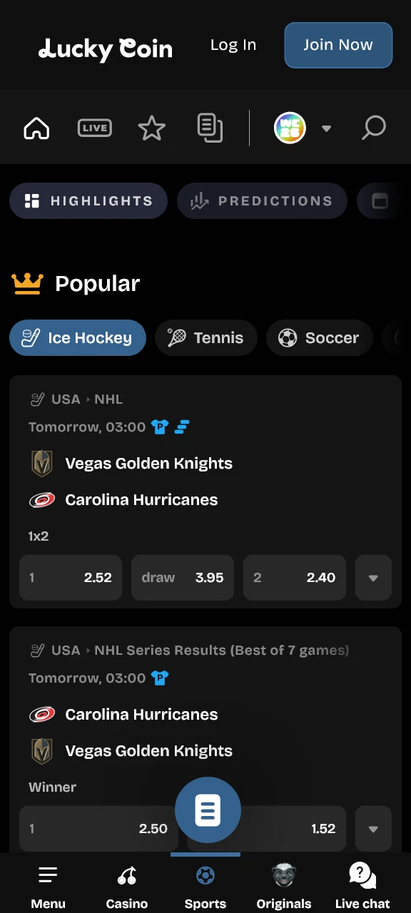 Place winning sports bets through the mobile Lucky Coin app easily.