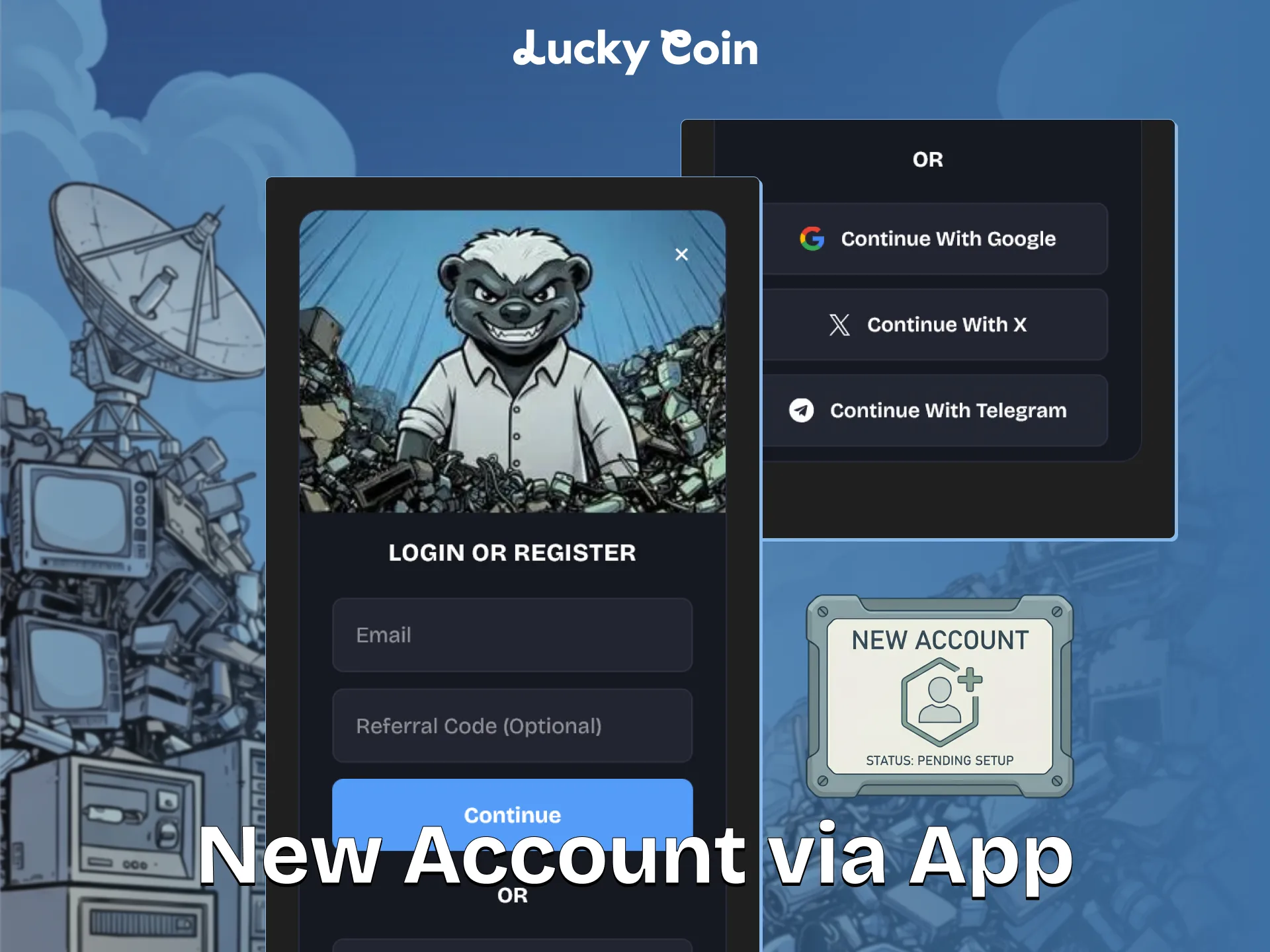 Register a personal account quickly using the Lucky Coin App.