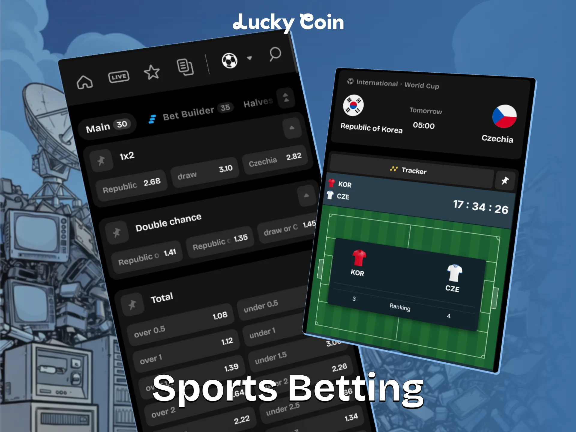Place sports bets and check odds with the Lucky Coin App.