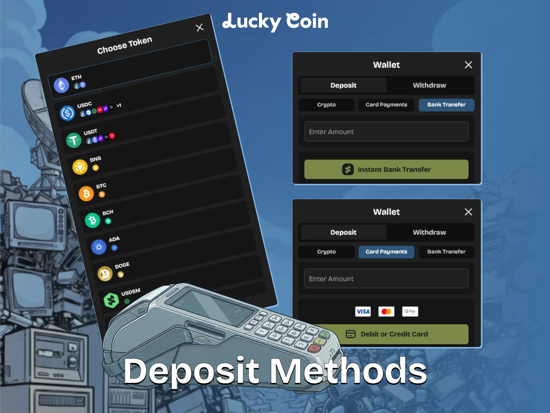 Fund your gaming balance securely to place bets at Lucky Coin.