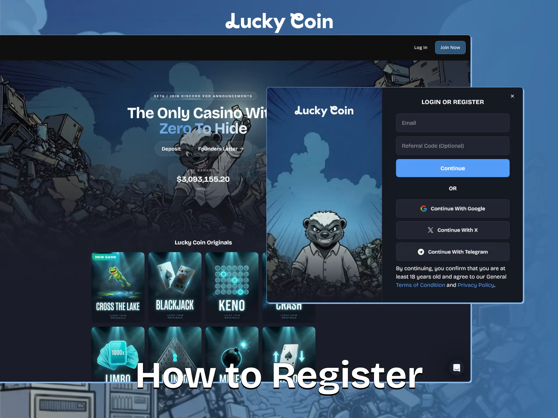 Create a personal account to begin sports betting at Lucky Coin.