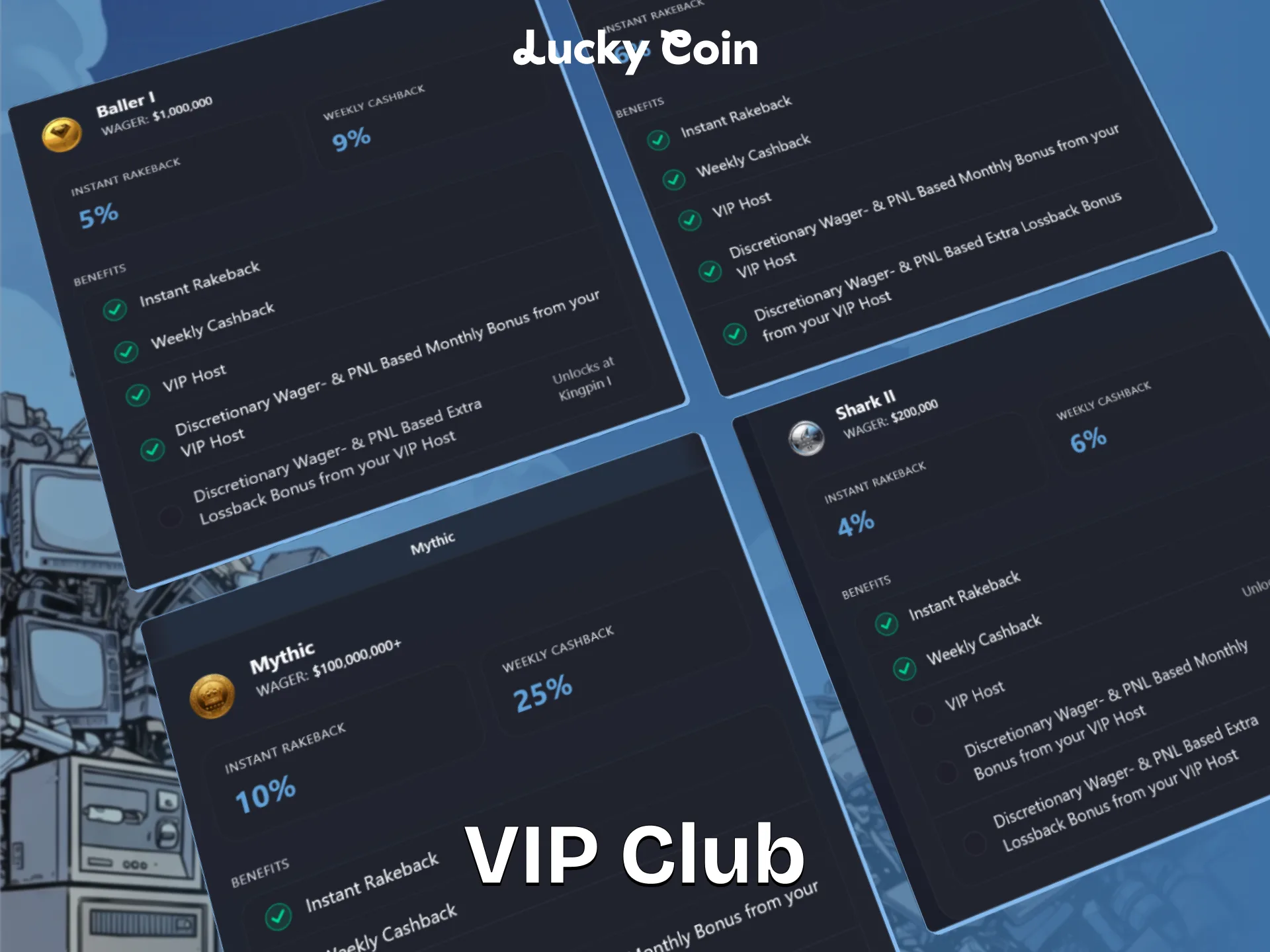 Join the elite program to receive loyalty rewards at Lucky Coin.