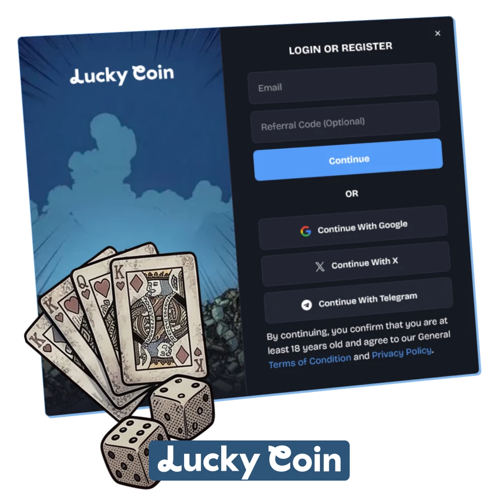 Start your Lucky Coin account registration and verification process today.