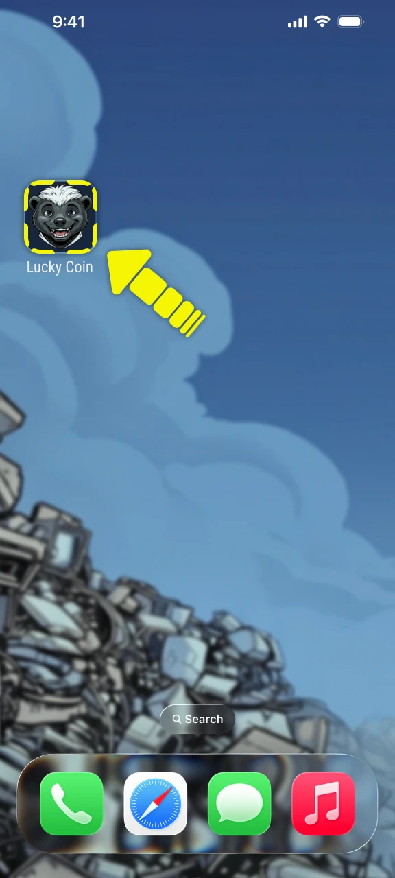 Tap the app icon to open the Lucky Coin app registration.